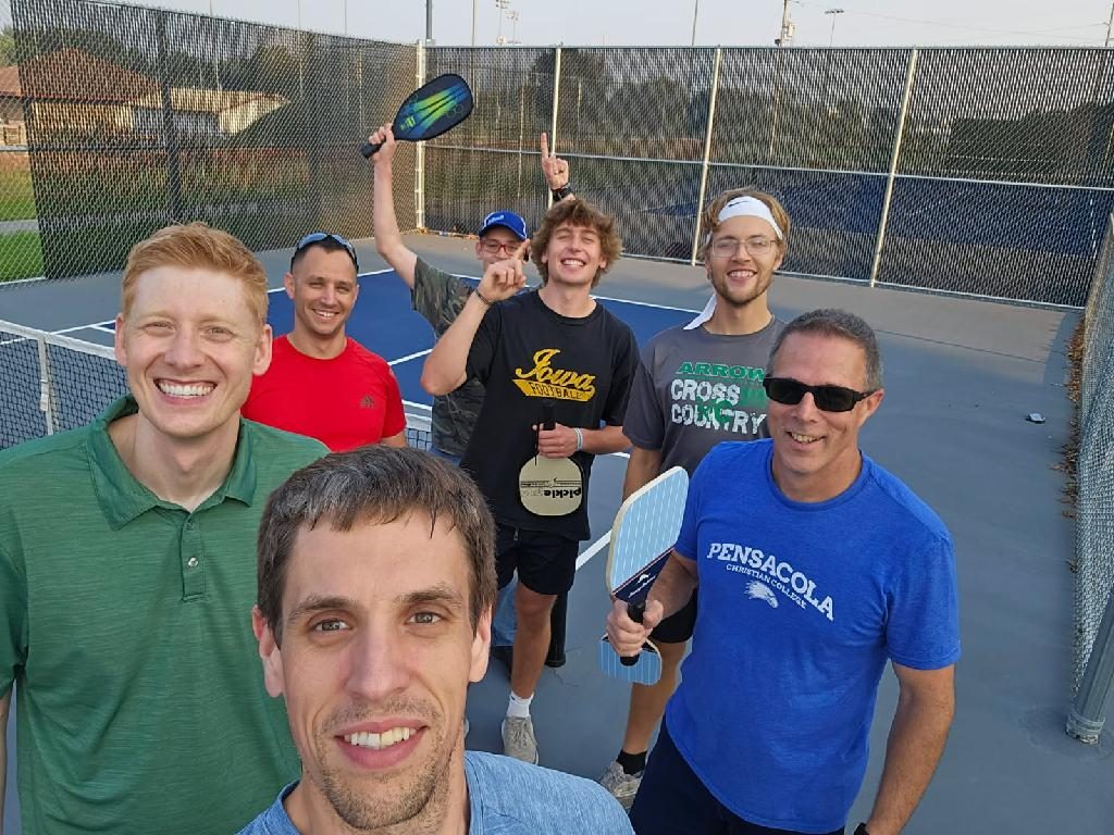 Men from Crosspoint Baptist Church after a game of pickleball